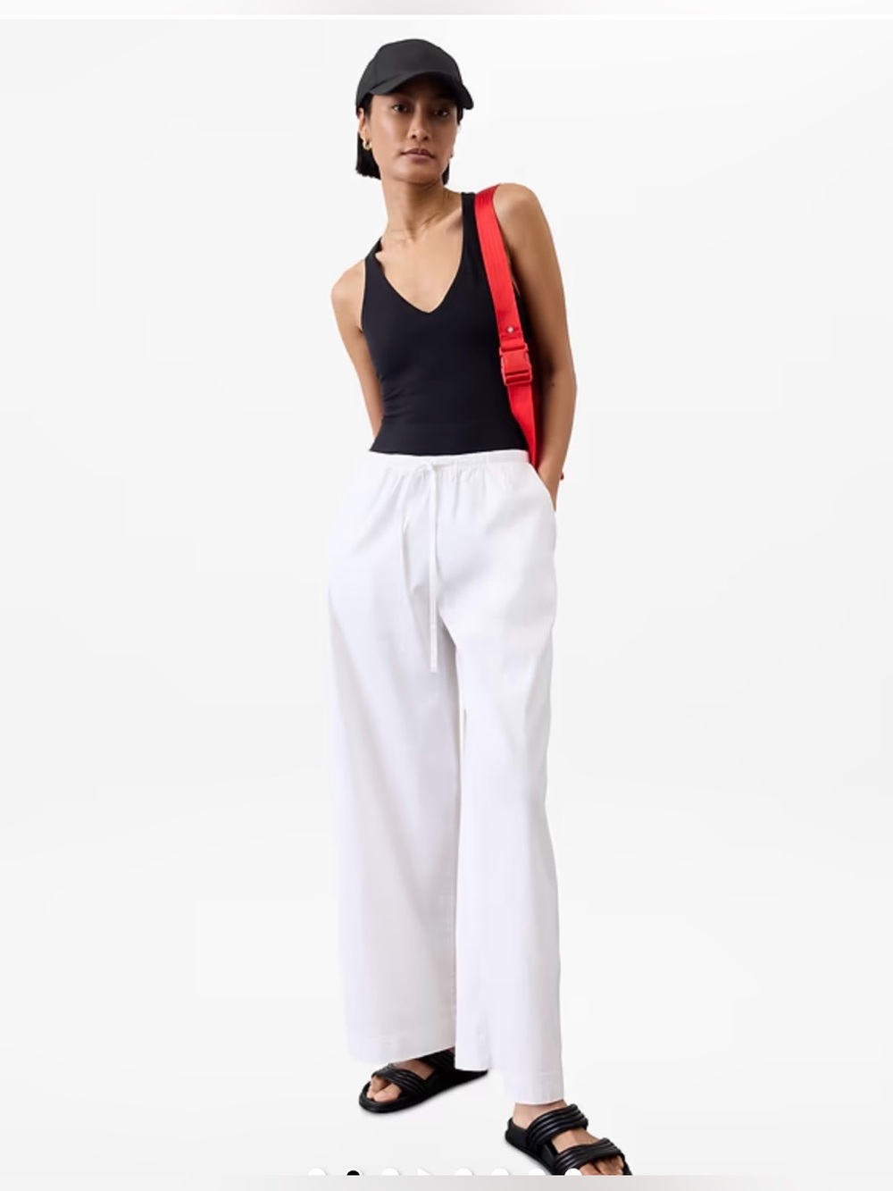 Athleta Paradise Linen Mid Rise Women's Wide-Leg Drawstring Pants - White Sz XXS